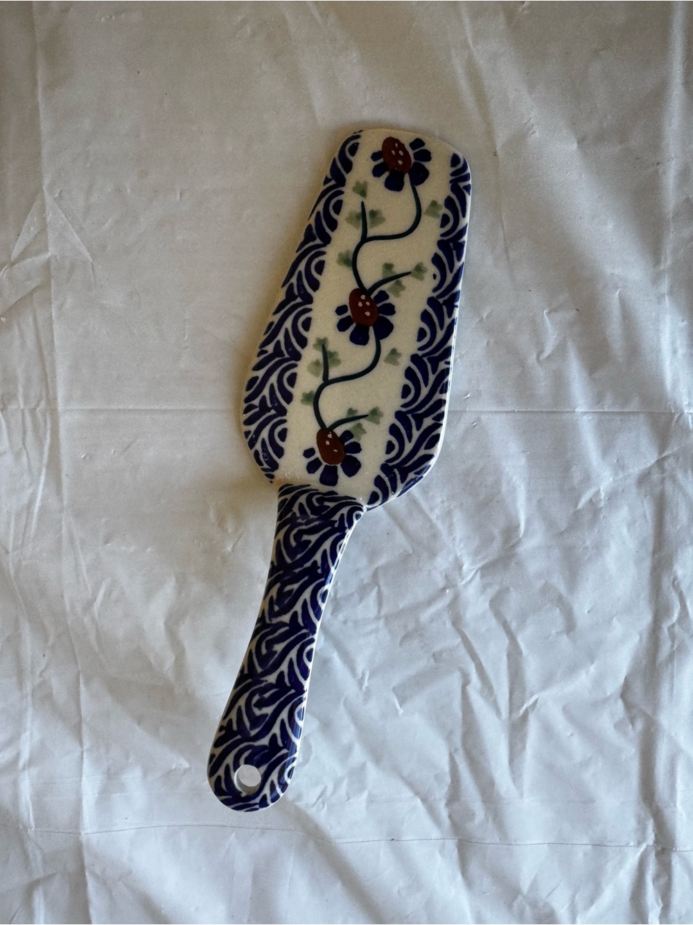 Polish Pottery Blue and White Ceramic Floral Spatula - Decorative
